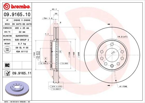 BREMBO 09.9165.11 Brake Disc
