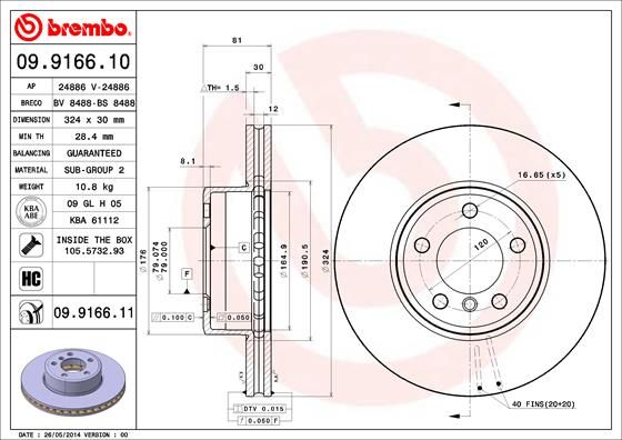 BREMBO 09.9166.11 Brake Disc