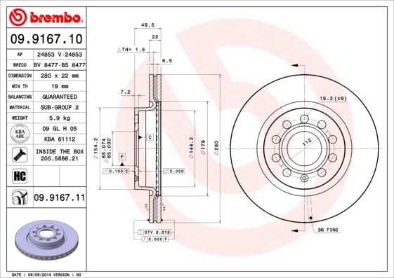 BREMBO 09.9167.10 Brake Disc