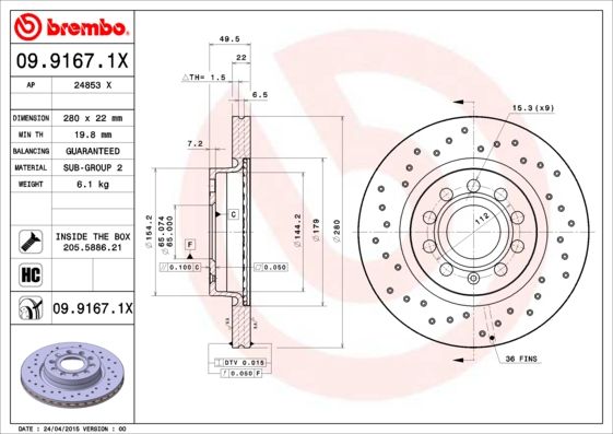 BREMBO 09.9167.1X Brake Disc