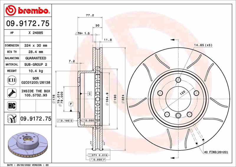 BREMBO 09.9172.75 Brake Disc