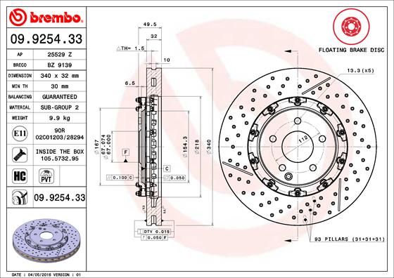 BREMBO 09.9254.33 Brake Disc