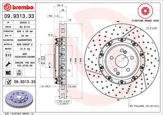 BREMBO 09.9313.33 Brake Disc