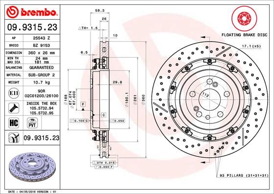 BREMBO 09.9315.23 Brake Disc