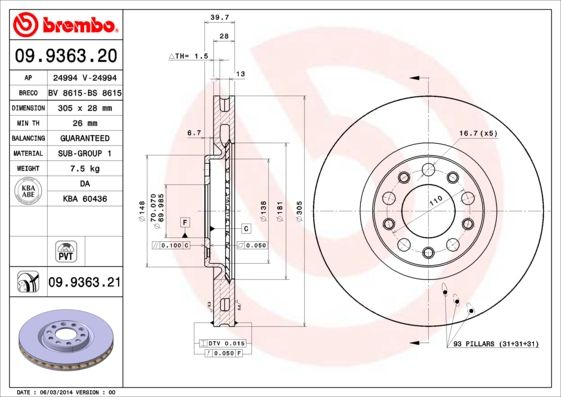 BREMBO 09.9363.20 Brake Disc