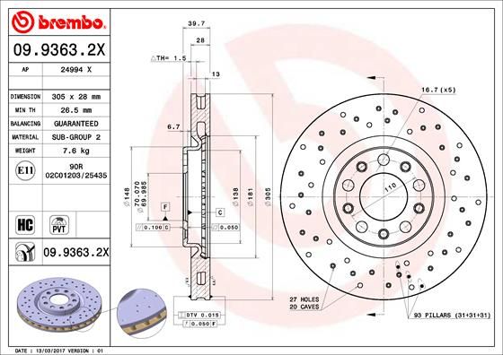 BREMBO 09.9363.2X Brake Disc