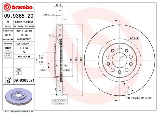 BREMBO 09.9365.20 Brake Disc