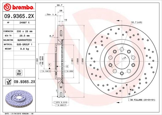 BREMBO 09.9365.2X Brake Disc