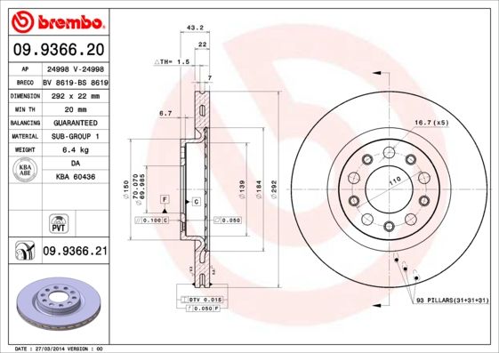 BREMBO 09.9366.21 Brake Disc