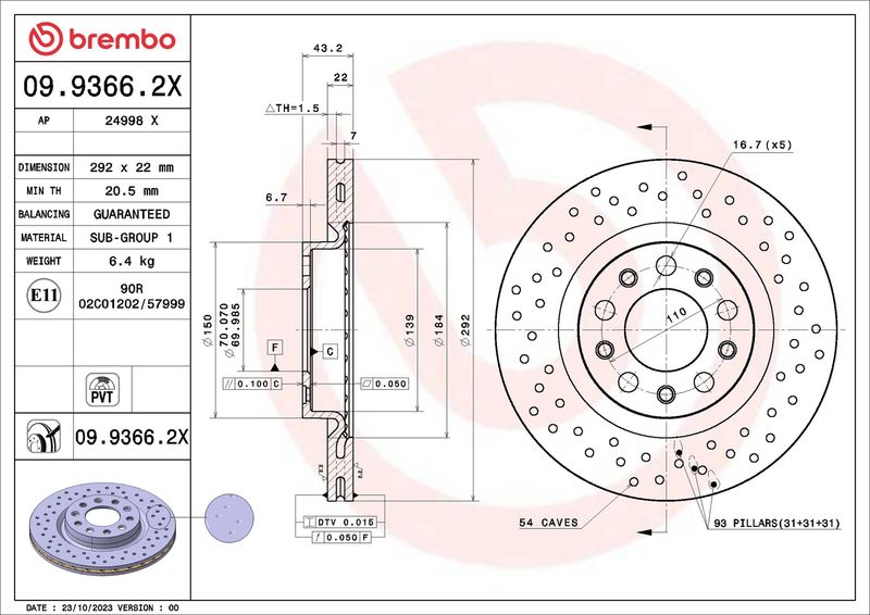 BREMBO 09.9366.2X Brake Disc