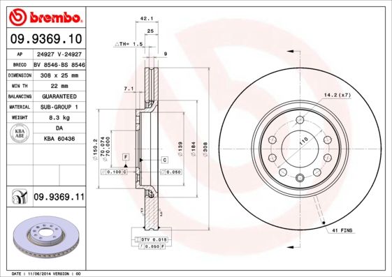 BREMBO 09.9369.11 Brake Disc