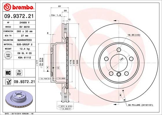 BREMBO 09.9372.21 Brake Disc