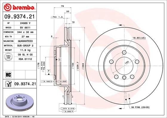 BREMBO 09.9374.21 Brake Disc