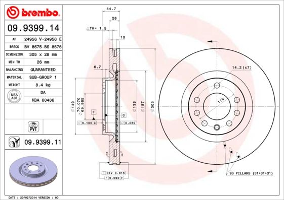 BREMBO 09.9399.11 Brake Disc
