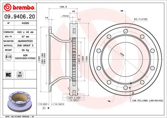 BREMBO 09.9406.20 Brake Disc