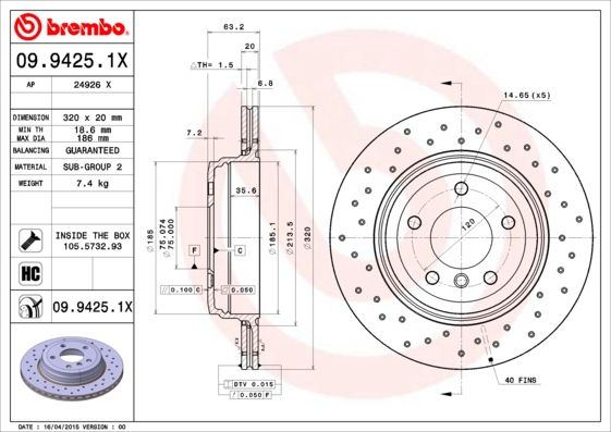 BREMBO 09.9425.1X Brake Disc