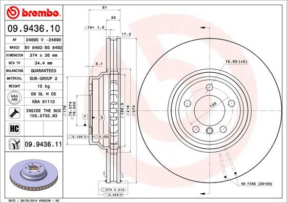 BREMBO 09.9436.11 Brake Disc