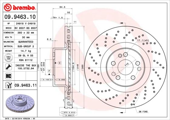BREMBO 09.9463.11 Brake Disc