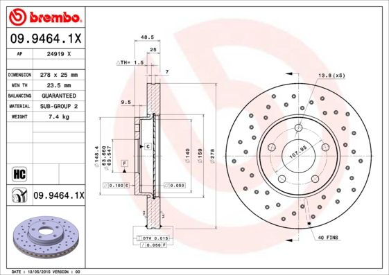 BREMBO 09.9464.1X Brake Disc
