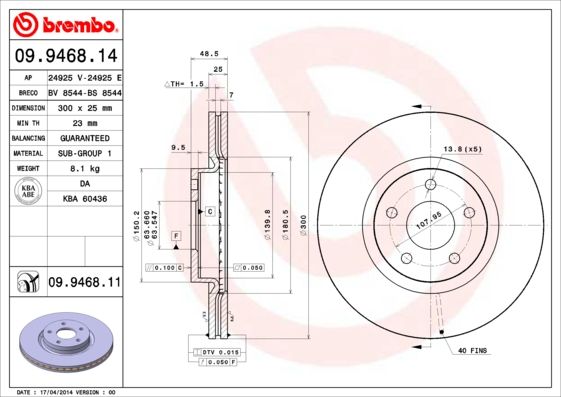 BREMBO 09.9468.11 Brake Disc