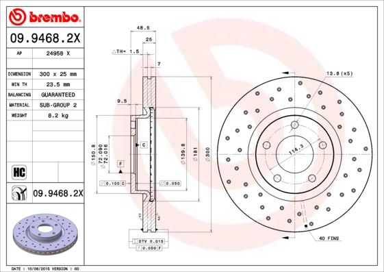 BREMBO 09.9468.2X Brake Disc