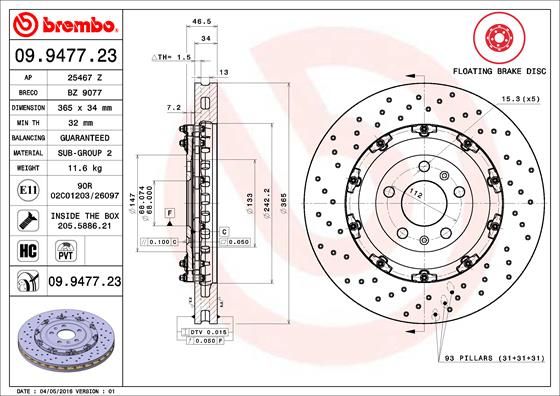 BREMBO 09.9477.23 Brake Disc