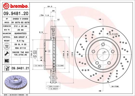 BREMBO 09.9481.21 Brake Disc