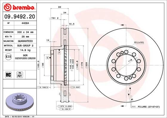 BREMBO 09.9492.20 Brake Disc