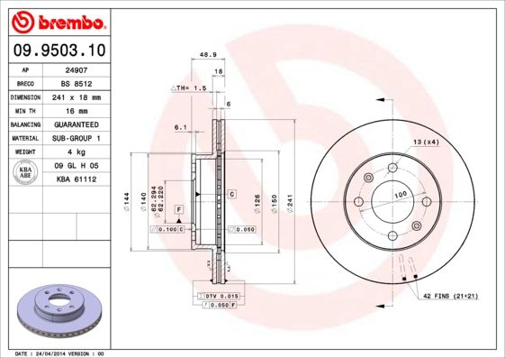 BREMBO 09.9503.10 Brake Disc
