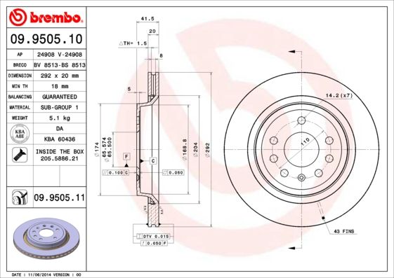 BREMBO 09.9505.11 Brake Disc