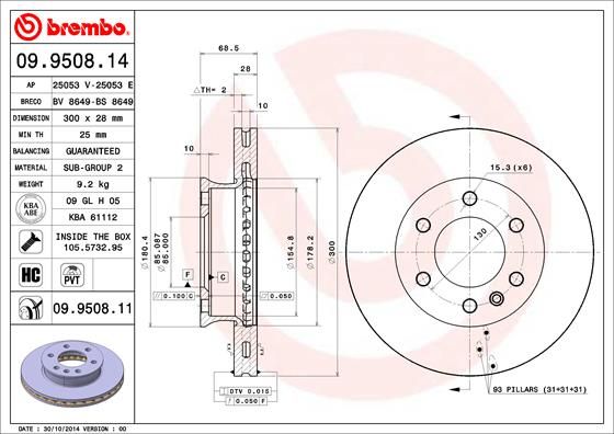 BREMBO 09.9508.14 Brake Disc