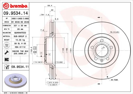 BREMBO 09.9534.14 Brake Disc