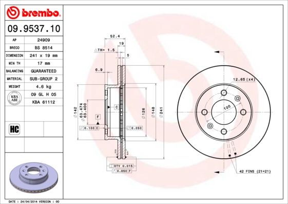BREMBO 09.9537.10 Brake Disc