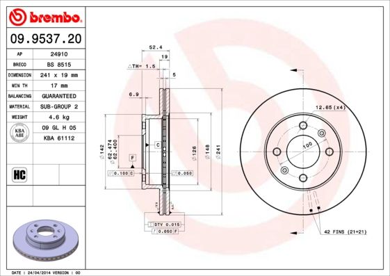 BREMBO 09.9537.20 Brake Disc