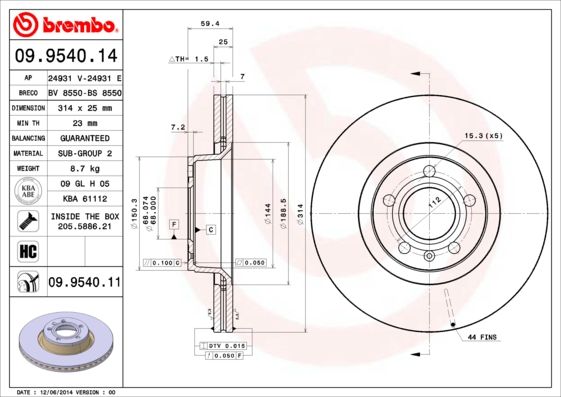 BREMBO 09.9540.11 Brake Disc