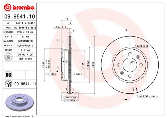 BREMBO 09.9541.11 Brake Disc