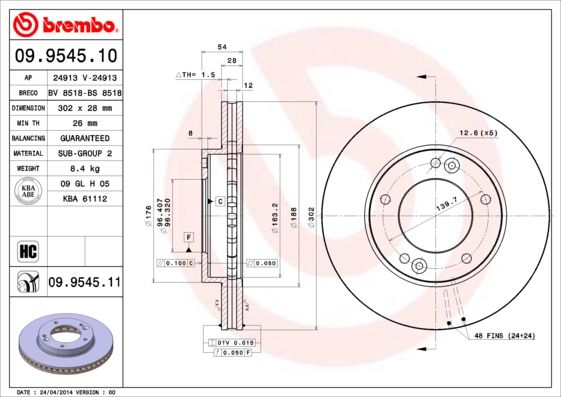 BREMBO 09.9545.10 Brake Disc