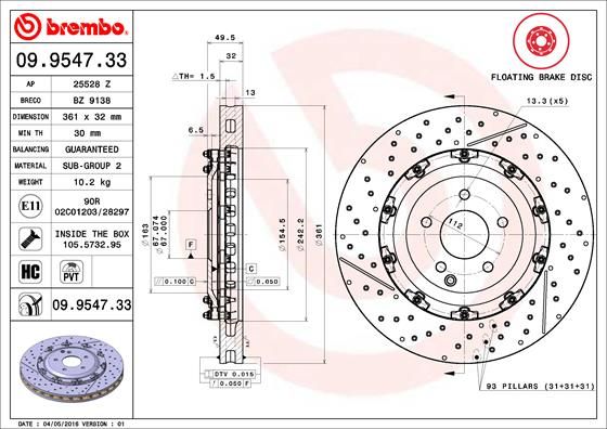 BREMBO 09.9547.33 Brake Disc