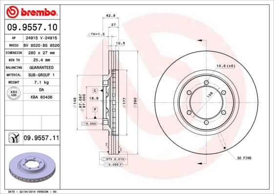 BREMBO 09.9557.11 Brake Disc