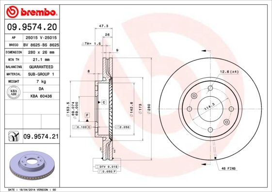BREMBO 09.9574.21 Brake Disc