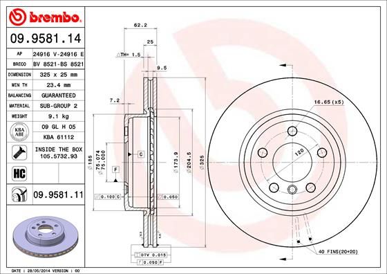 BREMBO 09.9581.14 Brake Disc
