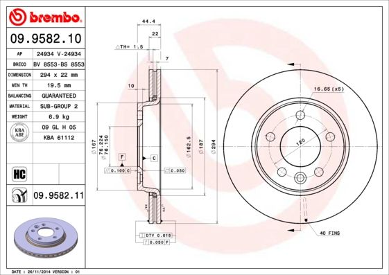 BREMBO 09.9582.11 Brake Disc