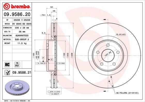 BREMBO 09.9586.21 Brake Disc