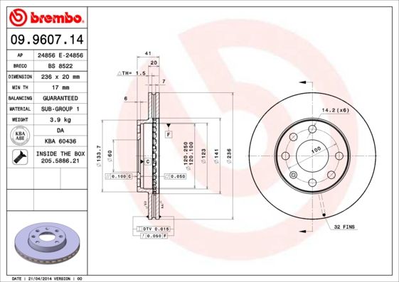BREMBO 09.9607.14 Brake Disc