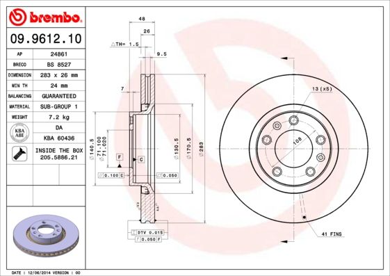 BREMBO 09.9612.10 Brake Disc