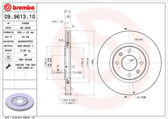 BREMBO 09.9613.10 Brake Disc