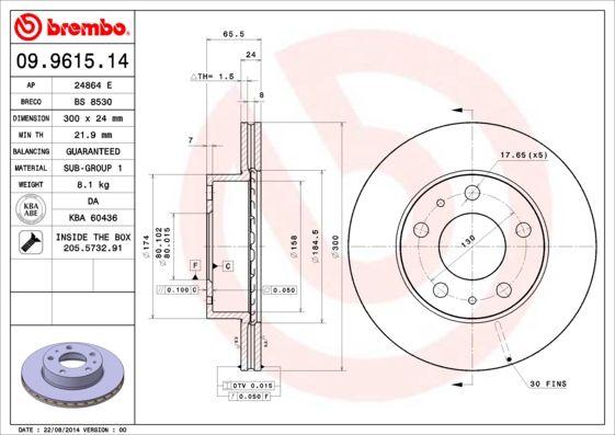 BREMBO 09.9615.14 Brake Disc