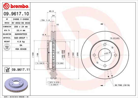 BREMBO 09.9617.10 Brake Disc