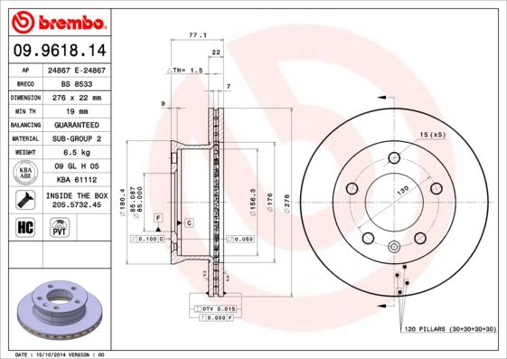 BREMBO 09.9618.14 Brake Disc