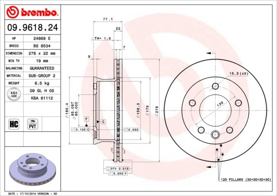BREMBO 09.9618.24 Brake Disc